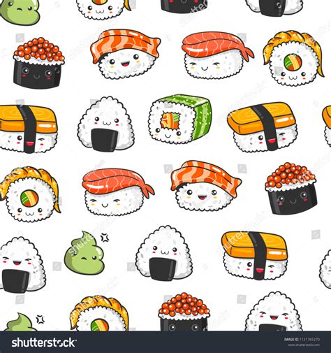 Hand Drawn Various Kawaii Sushi Colored: immagine vettoriale stock (royalty free) 1121765270 ...