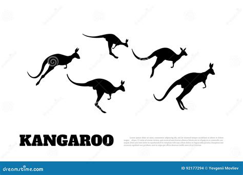 Black Silhouettes of Jumping Kangaroos on a White Background. Isolated Drawing of a Wallaby ...