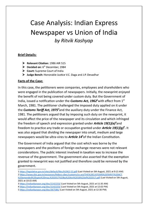 Case Analysis - Indian Express Newspaper vs Union of India - Case ...