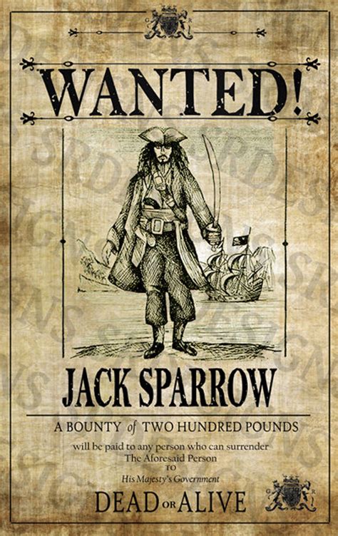 PRINTABLE Pirates of the Caribbean 'WANTED' Poster - Jack Sparrow ...