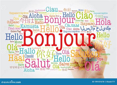 Bonjour Hello Greeting In French Word Cloud Stock Illustration ...