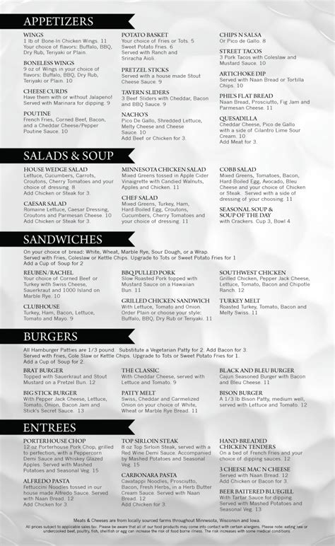 Sticks Menu – Sticks Tavern Minnesota