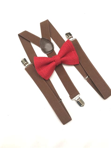 Red bow tie, suspenders and bowtie, red bowtie, brown suspenders ...