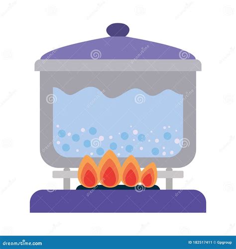 Pot Of Boiling Water On Fire. Cooking Food. Blue Cookware Cartoon ...