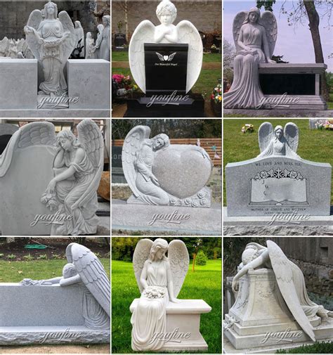 Upright stone carved fallen angel hold heard memorial-headstones ...