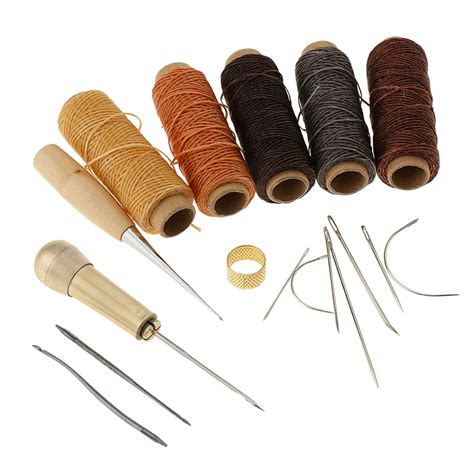 fityle 18pcs Curved Upholstery Hand Sewing Needles with Leather Waxed Thread & Drilling Awl and ...