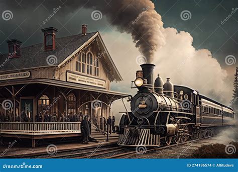 Old-fashioned Train Station, with Steam Engine and Vintage Carriages ...