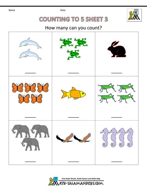 Preschool Counting Worksheets - Counting to 5