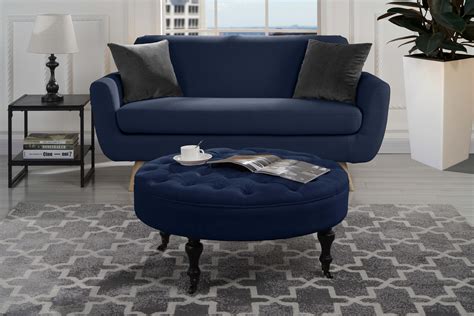 Modern Round Tufted Microfiber Coffee Table w/ Casters, Ottoman w ...