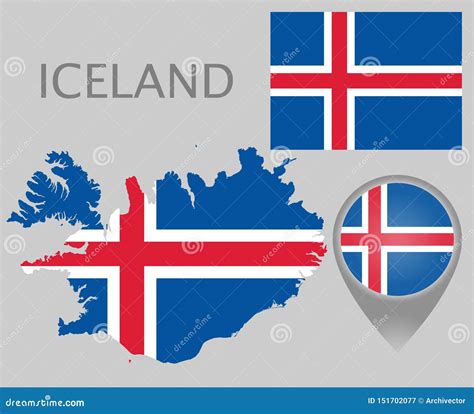 Iceland Flag, Map and Map Pointer Stock Vector - Illustration of borders, blank: 151702077