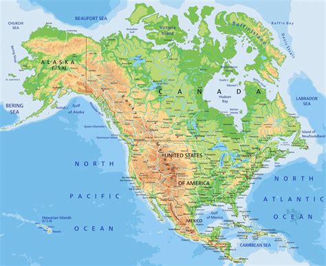 Physical Map of North America - Guide of the World