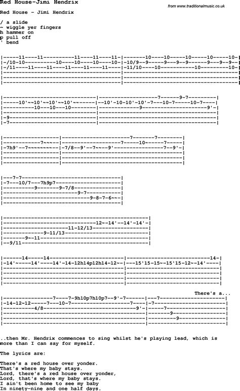 Blues Guitar lesson for Red House-Jimi Hendrix, with Chords, Tabs, and Lyrics