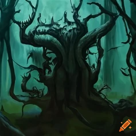 Dark fantasy forest from magic the gathering on Craiyon