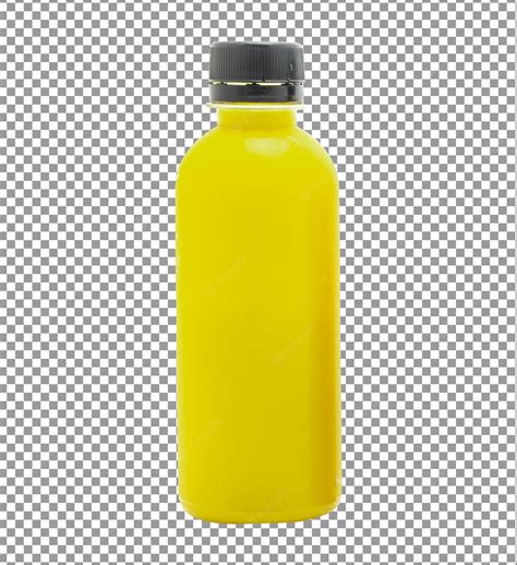 Premium PSD | Plastic yellow color bottle with a black cap on transparent background