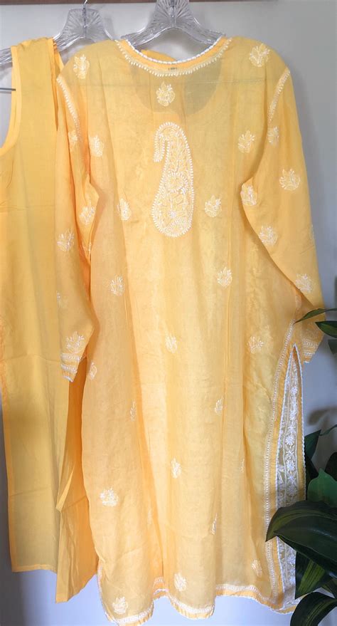 Lucknow Chikankari yellow kurta with liner/ Soft Cotton/ Hand ...