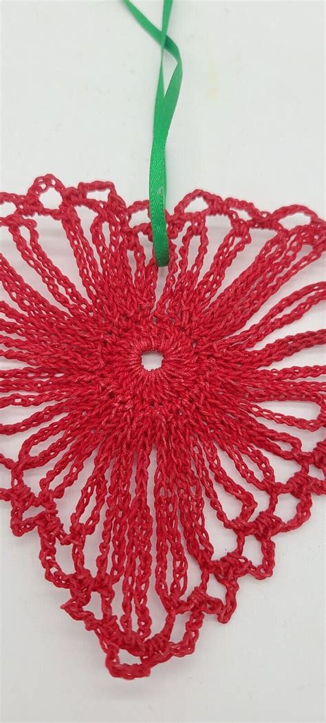 Vintage Red Heart Starched Crochet Valentine Christmas Decoration Handmade 4" | eBay