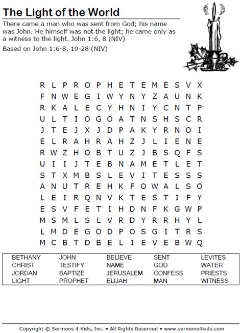 Light Of The World Word Search | Light of the world, Bible word ...