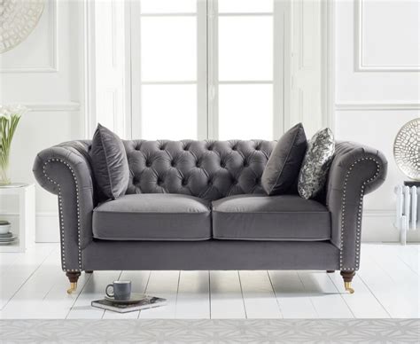 Grey velvet fabric 2 seater sofa - Homegenies