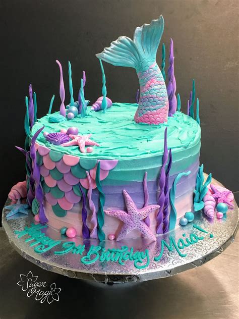 Pink, Purple, and Teal Mermaid Themed Cake | Mermaid birthday cakes, Mermaid cakes, Little ...