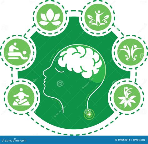 Wellness Graphic with Human Brain and Option Icons Stock Illustration - Illustration of circle ...