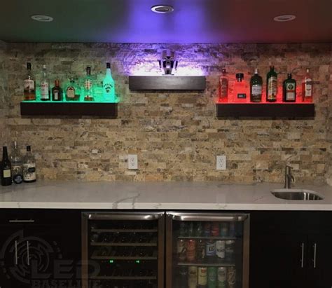 1 Tier LED Floating Shelf | LED Lighted Floating Bar Shelves | Wall ...