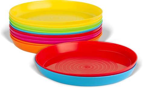 Amazon.com | Plaskidy Kids Plates - Set of 12 Children Plastic Plates Reusable - 6 Bright Colors ...