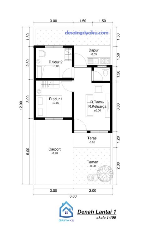 Denah Rumah Type 36 2 Kamar - Modern Minimalis