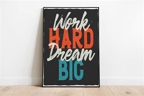 Work Hard Dream Big Motivational Wall Art Poster Encouraging Poster Quote Wall Art Inspirational ...