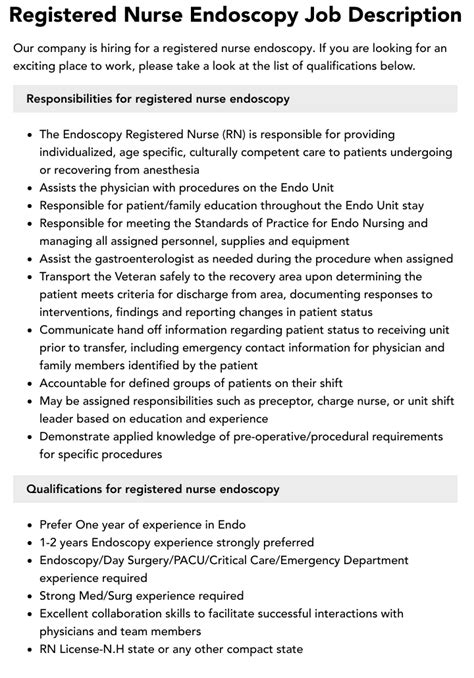 Registered Nurse Endoscopy Job Description | Velvet Jobs