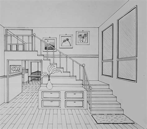 A drawing of the foyer area in my house : r/drawing