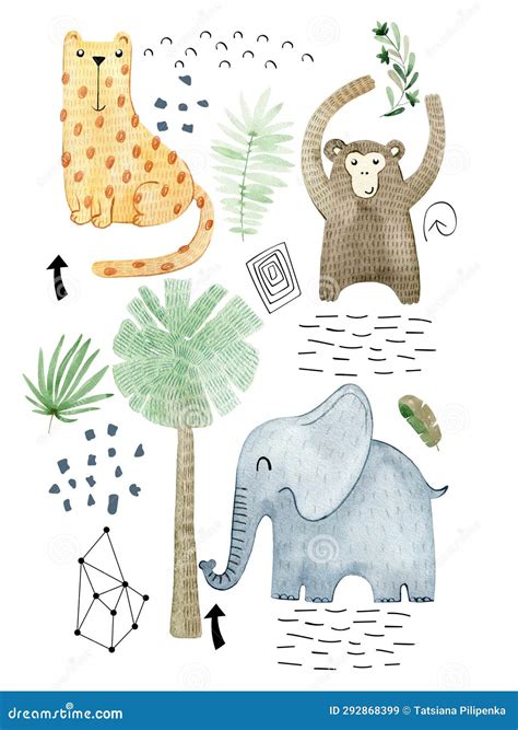 Watercolor Poster with Animals. Stock Illustration - Illustration of ...