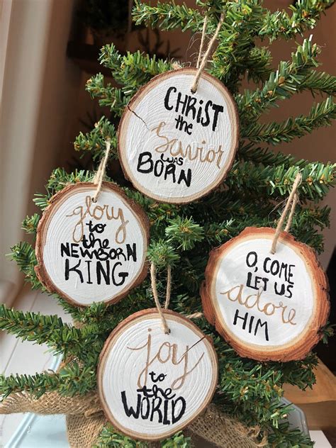 Set of 4 - Hand-painted Wooden Christmas Ornaments - Round, Wood Slices, Christian, Christ the ...