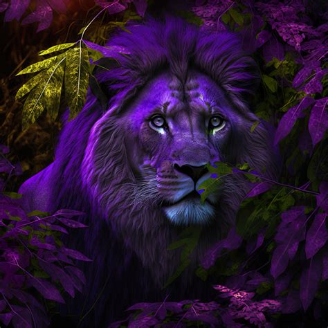 Purple Lion Neon Surreal Digital Art - Etsy