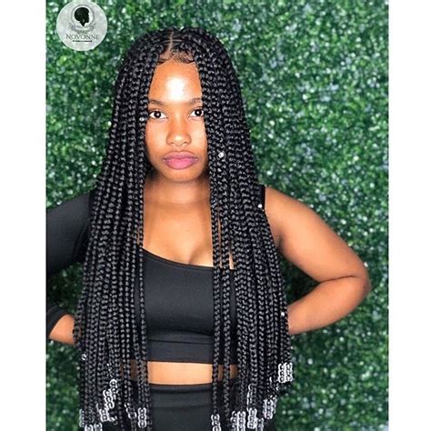 NIGERIAN BRAIDS GANG on Instagram: “Beaded box braids 😍😍 @novonne_ . . . . . . . . .…” in 2020 ...