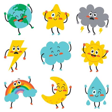 Cute Cartoon Weather Characters Posing 2886530 Vector Art at Vecteezy