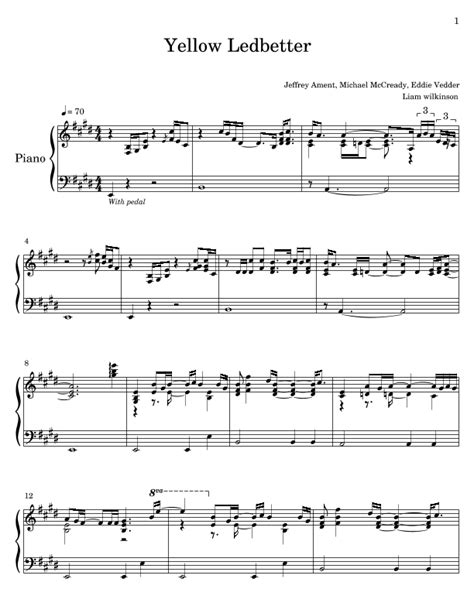 Yellow Ledbetter (arr. Liam Wilkinson) by Pearl Jam Sheet Music for Piano Solo at Sheet Music Direct