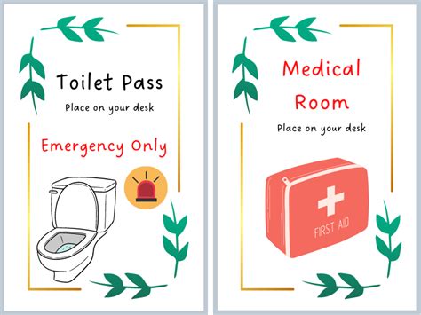 Toilet Passes & Medical Room Pass for Classroom Use | Teaching Resources