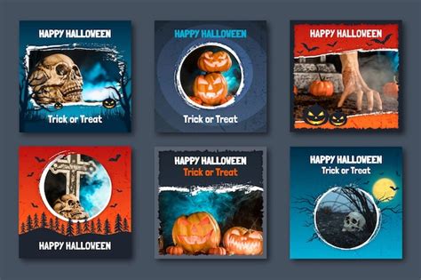 Free Vector | Realistic halloween instagram posts collection