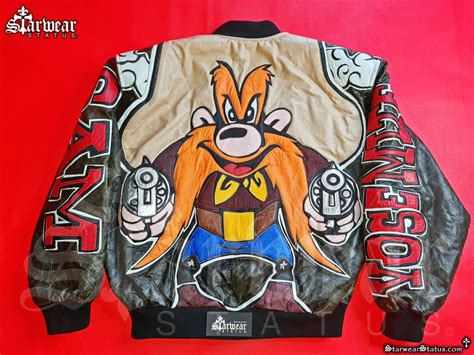 Vintage 90s YOSEMITE SAM Looney Tunes Cartoon Leather Motorcycle Racing Biker Jacket Mens Womens ...