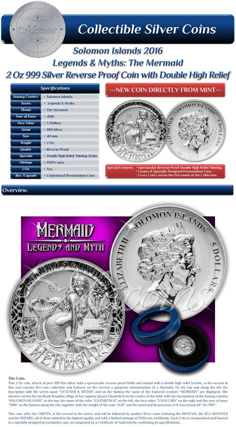 MERMAID LEGENDS & MYTHS 2016 SOLOMON ISLANDS 2 OZ 999 SILVER REVERSE PROOF COIN | eBay