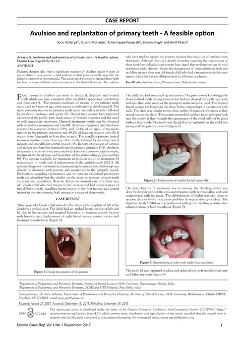 (PDF) Avulsion and replantation of primary teeth-a viable option