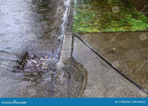 Heavy Rain Caused Flooding in Street, Water Swirling Around Storm Drain ...