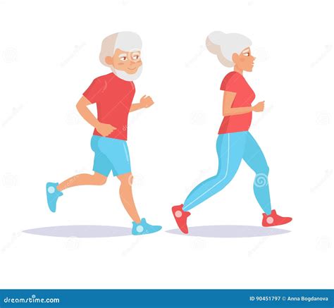 Vector Flat Cartoon Old Man Running Jogging Vector Illustration ...