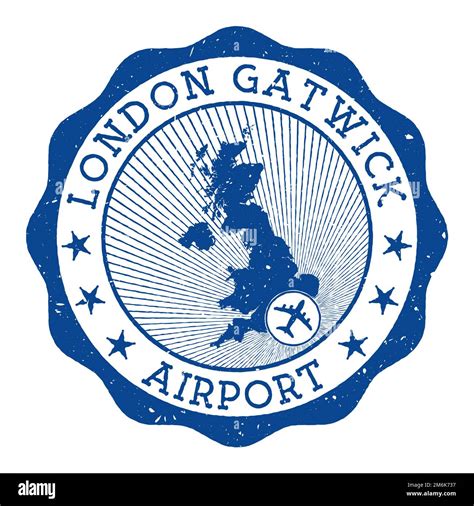 London Gatwick Airport stamp. Airport of London round logo with location on United Kingdom map ...