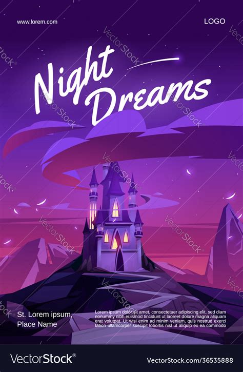 Night dreams cartoon poster with magic castle Vector Image