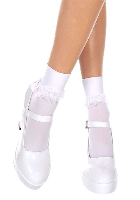 Women's Ruffle Nylon White Socks | Costume Socks