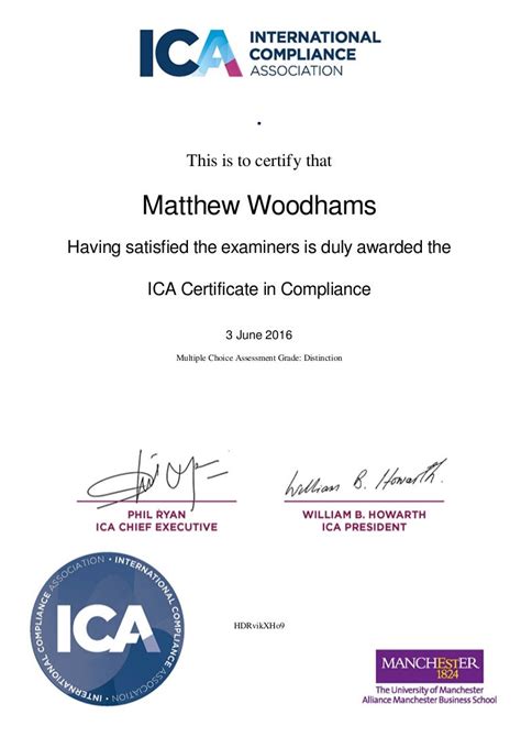 ICA compliance certificate