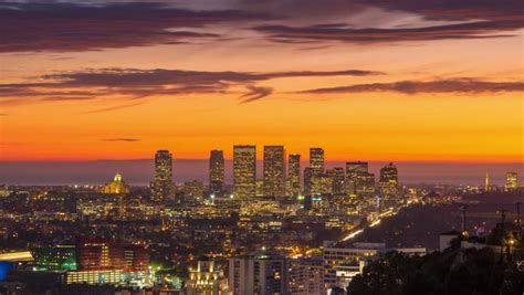 Scenic Storm Clouds Passing Over Los Angeles Cityscape, View From Hollywood Hills Towards ...