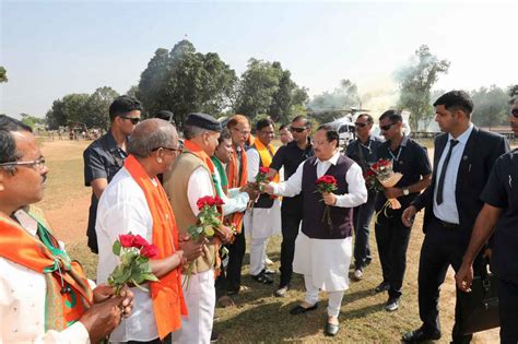 Grand welcome of Hon'ble BJP National President Shri J.P. Nadda on arrival in Pendra ...