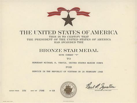 Bronze Star Certificate, 1968 | Bronze stars, Bronze, Stars